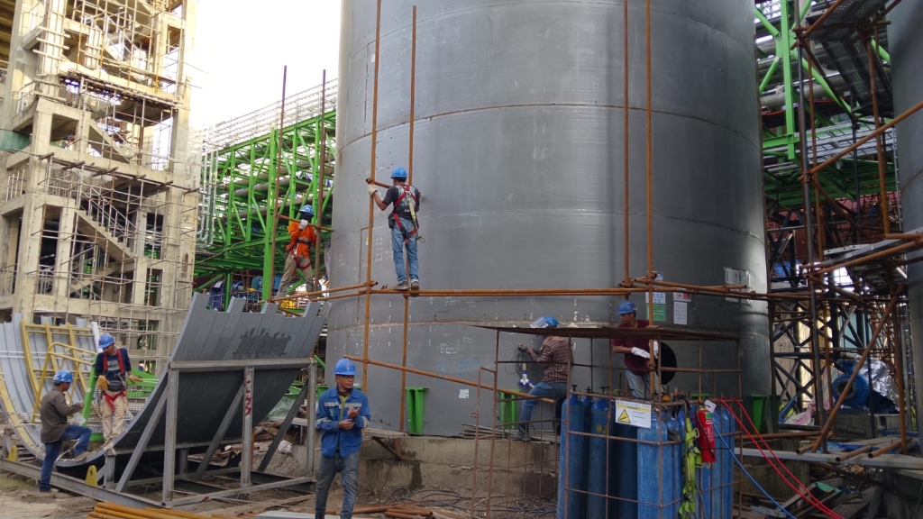 Large Tank Construction with Scaffolding
